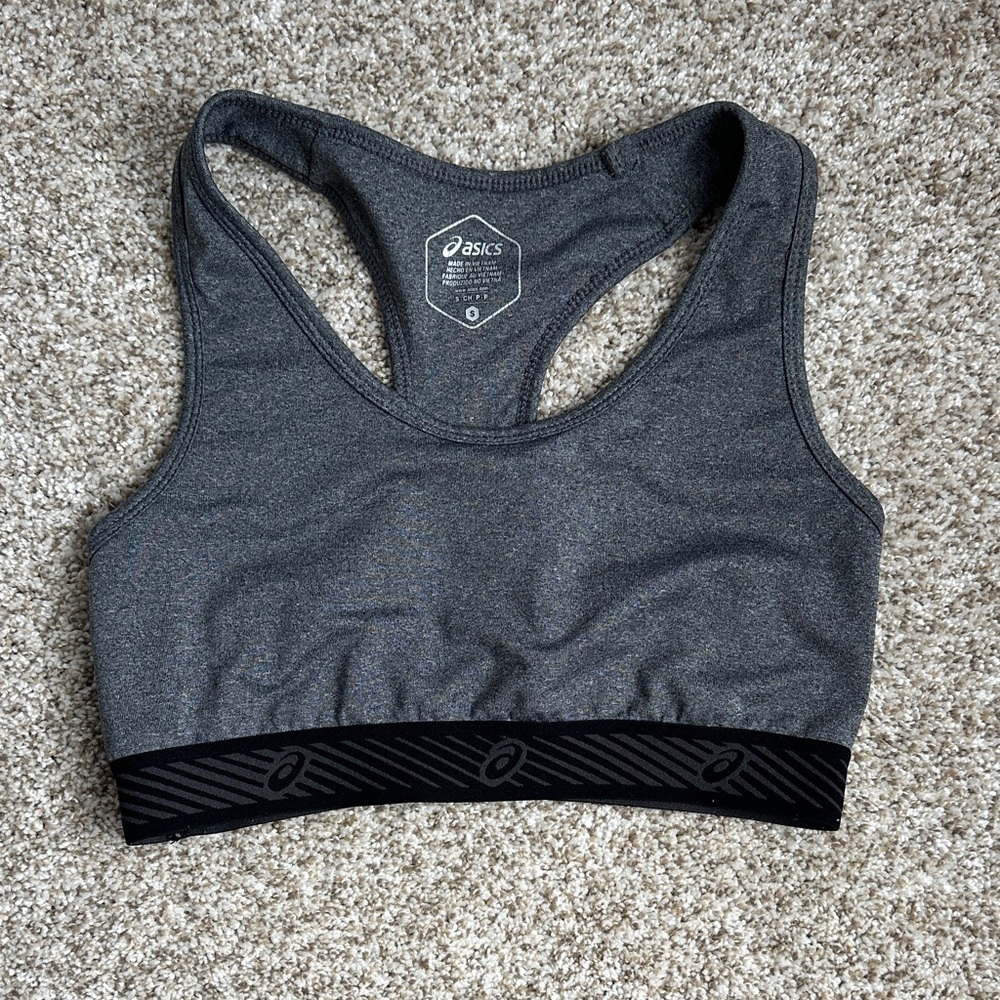ASICS Gray Racerback Sports Bra with Black Elastic Band